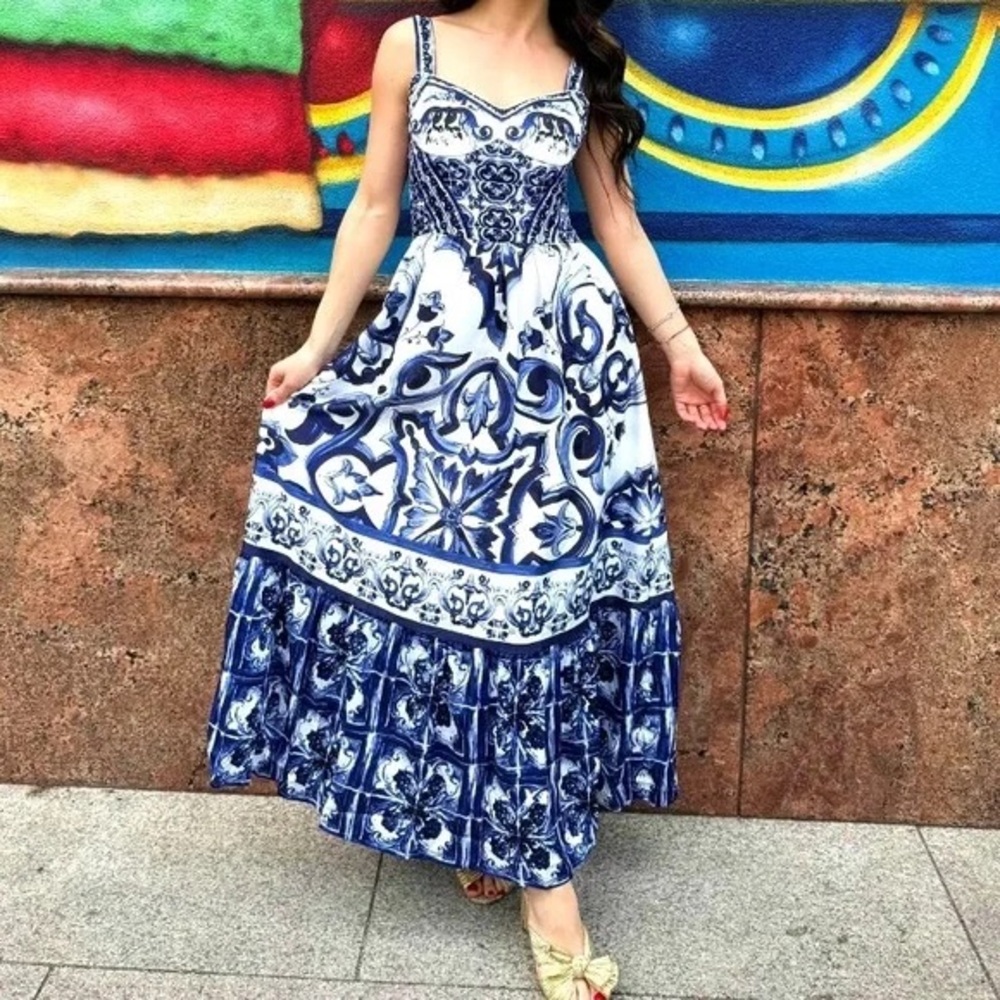 Commense Blue and White Maxi Dress